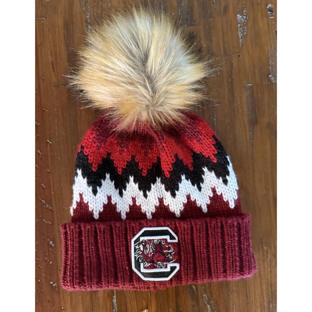 New Era Women's South Carolina Gamecocks Pom Beanie Knit Hat Garnet Black White
